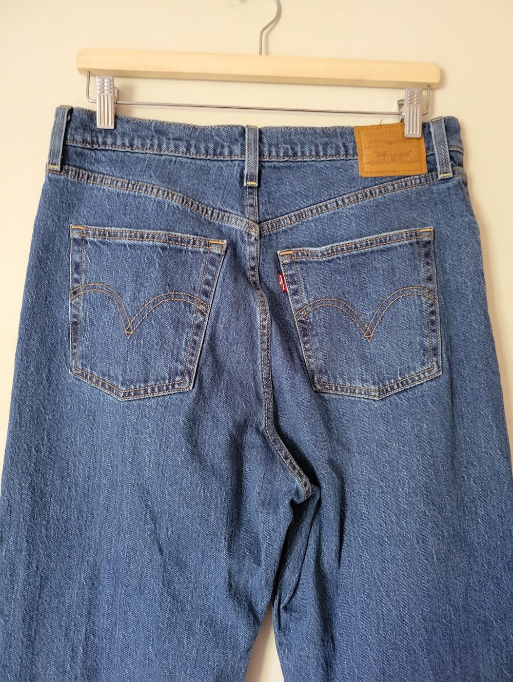 LEVI'S Ribcage Full Length High Rise Straight Leg Dark Wash Denim Jeans Size 31 - Picture 5 of 10